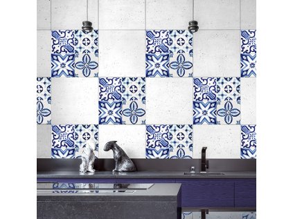 Samolepicí dekorace Crearreda Tile Cover Azulejos 31223 Kachlík, modro-bílé ornamenty